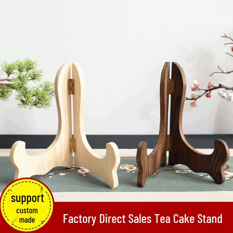 Solid Wood Pu er Tea Display Rack - New Chinese Style Tea Cake Holder, Small Tray Stand, Home Ornament Natural Paulownia 5-inch (8.5*12)