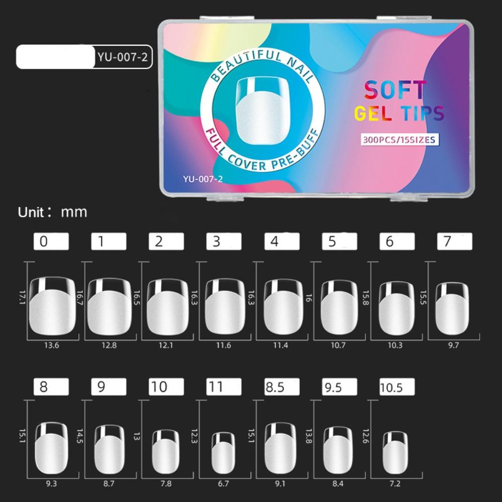 300pcs Short Almond Shape Soft Gel Nail Tips Clear Seamless Full Cover Nail Tips Semi Frosted 15 Sizes False Nail Tips Nail Art