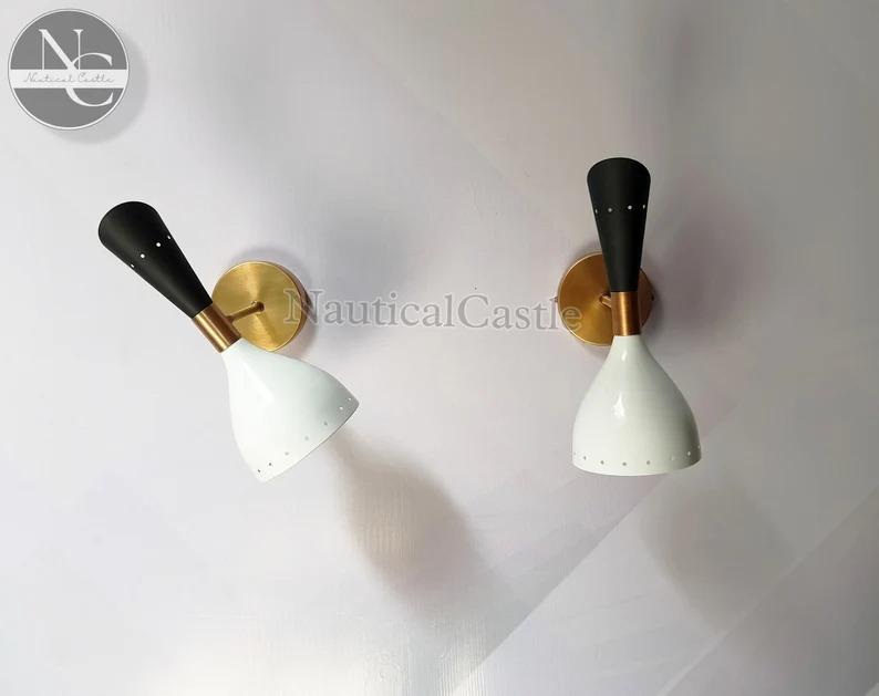 Brass Diabolo Wall Sconce Pair: Mid-Century Italian Light Fixture
