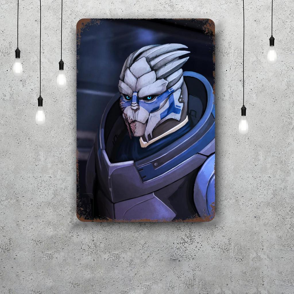 Garrus Close Up Mass Effect Vintage Metal Tin Signs Posters Decor Retro Metal Plaque Wall Art Decor for Garage Bar