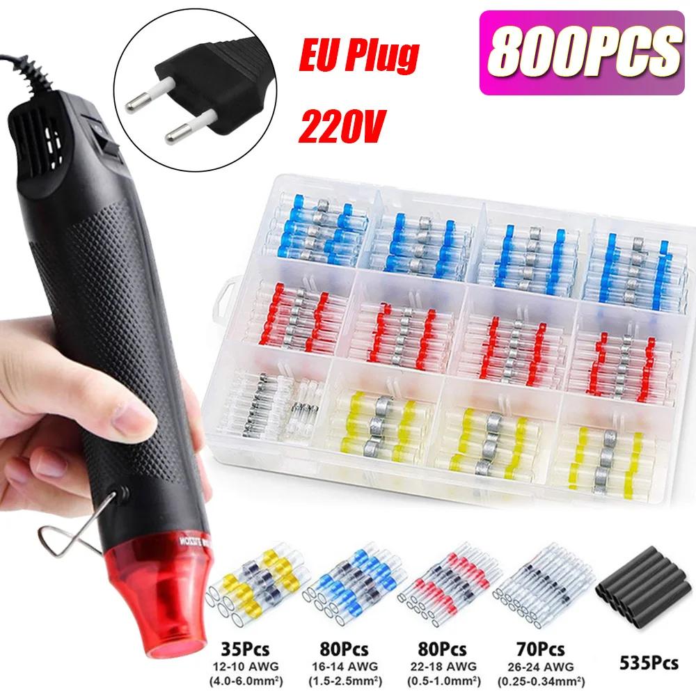 50/800PCS Wire Cable Splice Terminal Kit Waterproof Heat Shrink Butt Crimp Terminals Solder Seal Electrical with Hot Air Gun