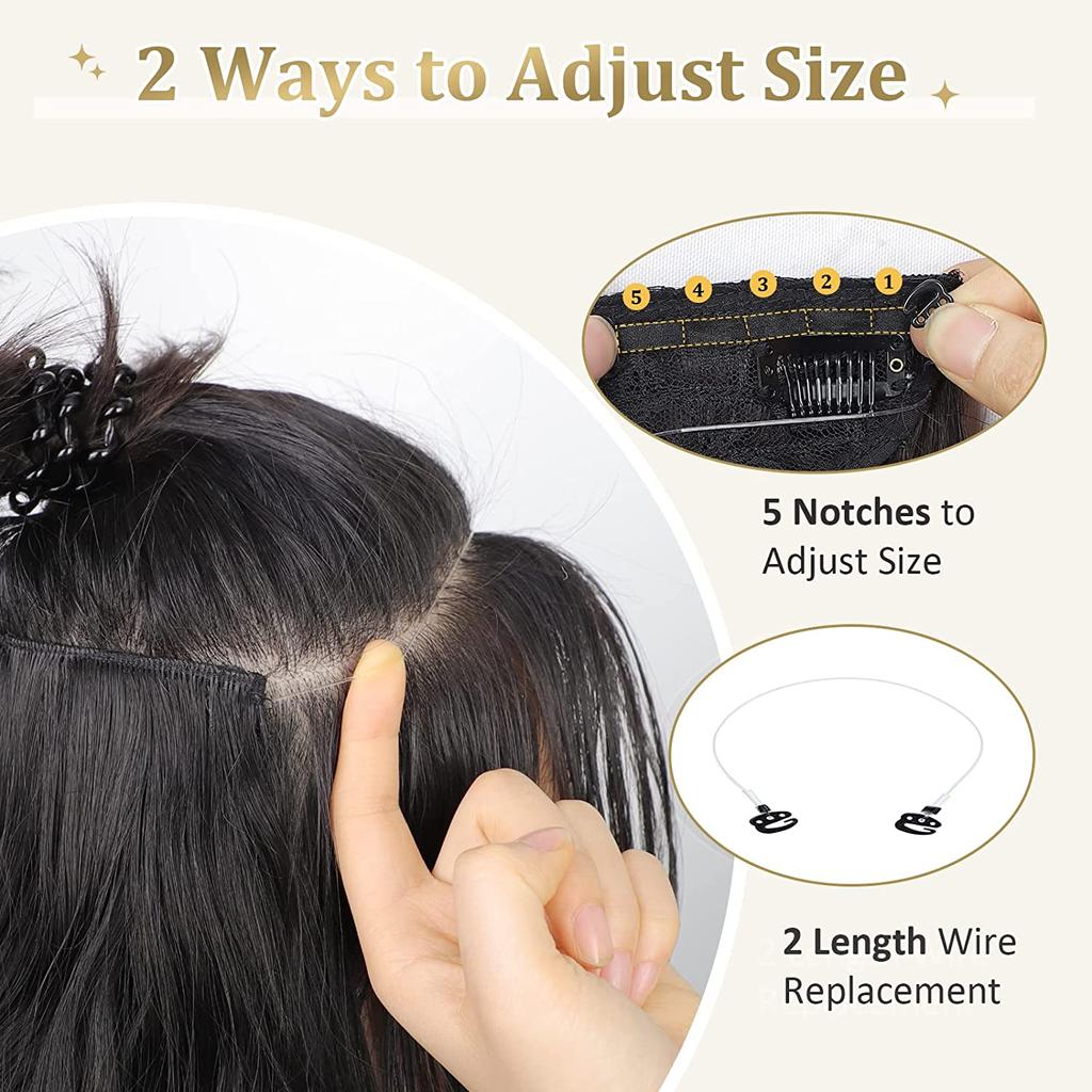 MISSQUEEN Pure Brown Long Wavy Hair Extensions Synthetic Fiber Natural Invisible Wire and Clips Daily Wear Hairpiece
