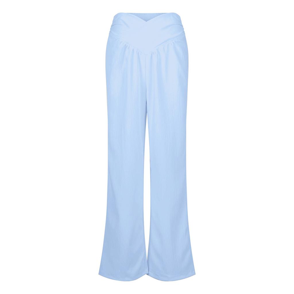Damen-Hose mit weitem Bein, hohe elastische Taille im Rücken, Business-Arbeitshose, lange Freizeithose