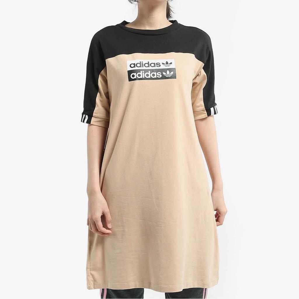 Adidas Originals Comfortable Breathable Round Neck Pullover Short Sleeve Dress Women Dresses Brown EC0774