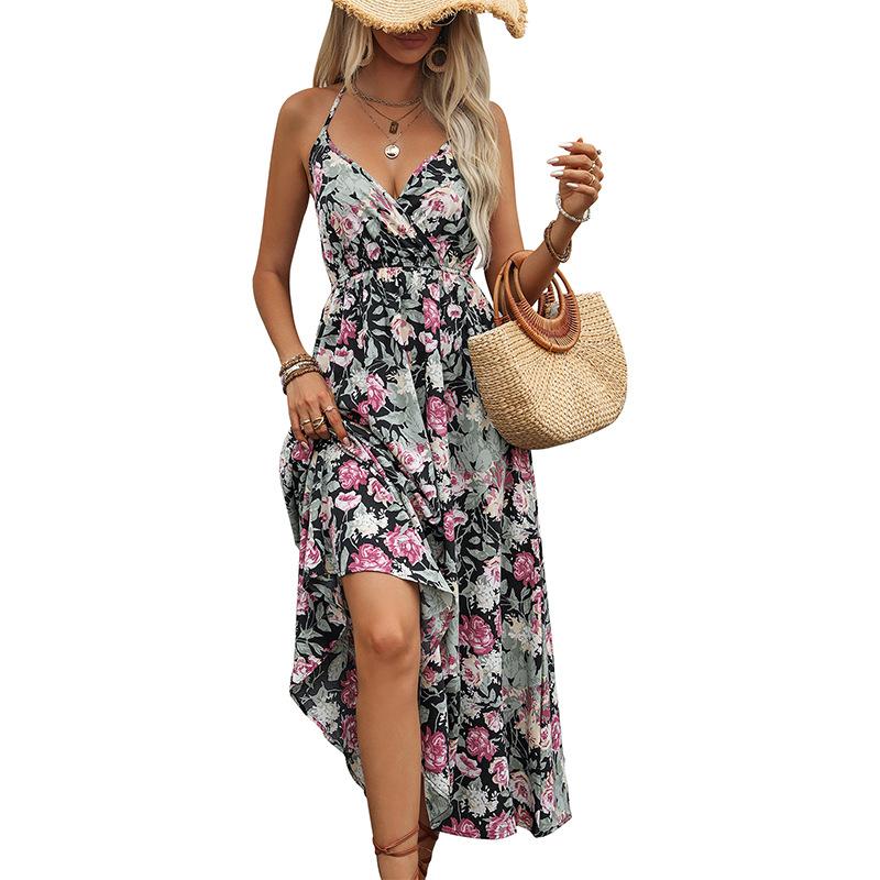 Summer Women's Holiday Style Printed Halter Dresses Chic Comfortable and Versatile Temperament Elegant Casual Women's Clothing Gentle Lady's Dress