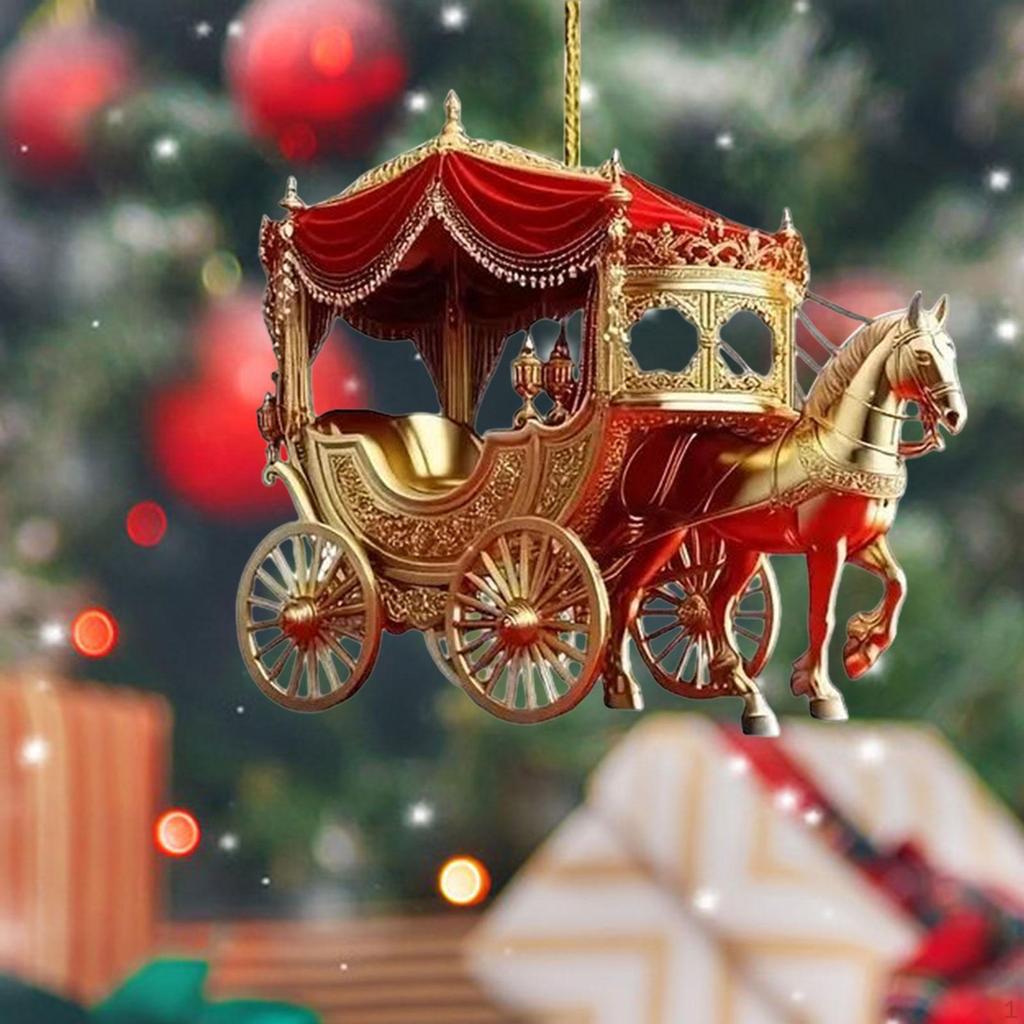 Carriage Christmas Hanging Ornament Tree Decoration Home Decor with Rope Acrylic Pendant