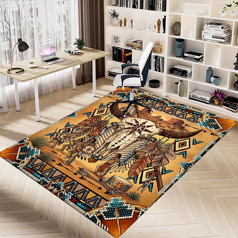 1PC Native American, Buffalo Skull Non-Slip Floor carpet, Office, family, bedroom, Studio - Large Area Rug,Decorative Mat, Longlasting Material-C0479