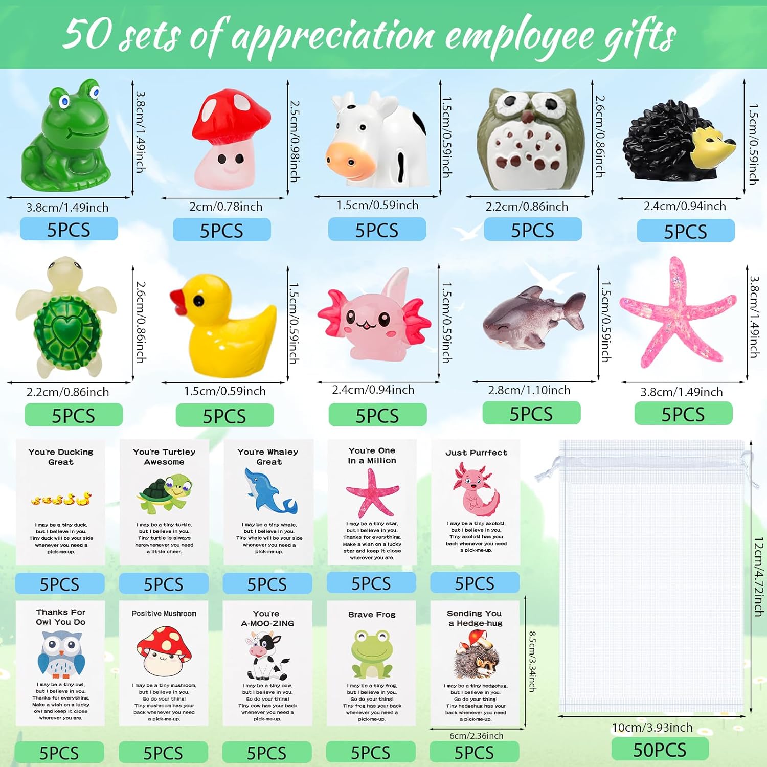 

50/100/200Set Employee Appreciation Gifts Bulk for Coworkers Staff Thank You Gift Set with Inspirational Cards for Friend Family