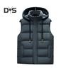 Men Waistcoat Stand Collar Hooded Sleeveless Zipper Placket Down Cotton Vest with Pockets Solid Color Thickened Vest Jacket