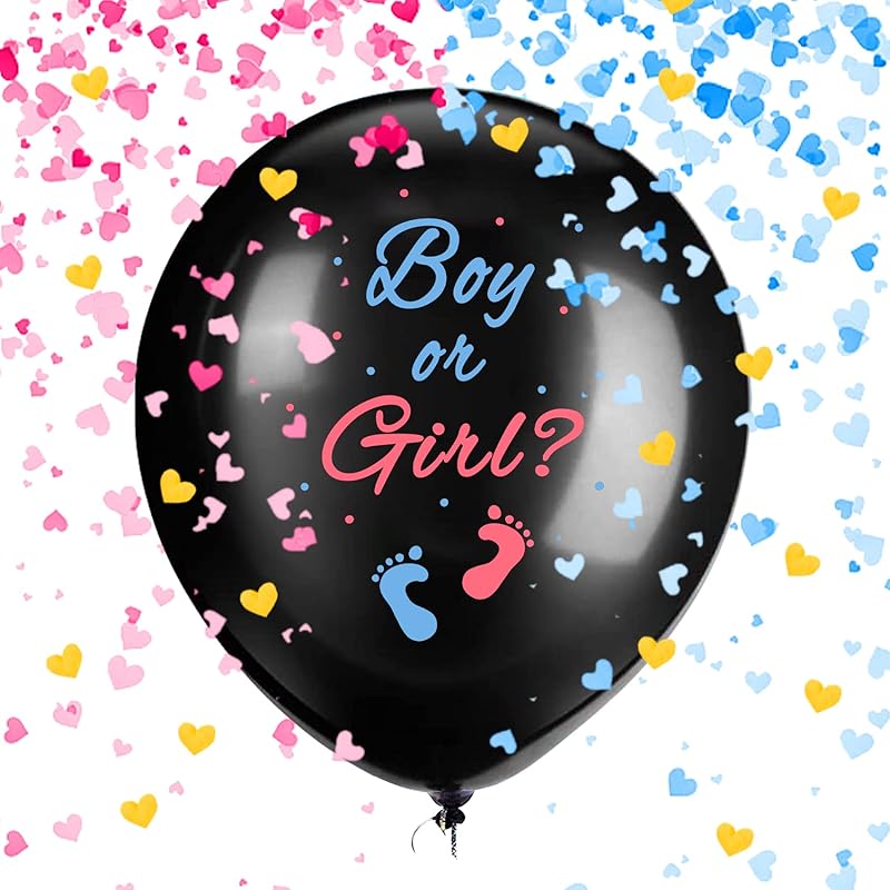 JOYYPOP Gender Reveal Balloons - 1 Pack 36 Inch Black Boy or Girl Balloon with Pink and Blue Heart-Shaped Confetti for Gender Reveal Party 1 Pack