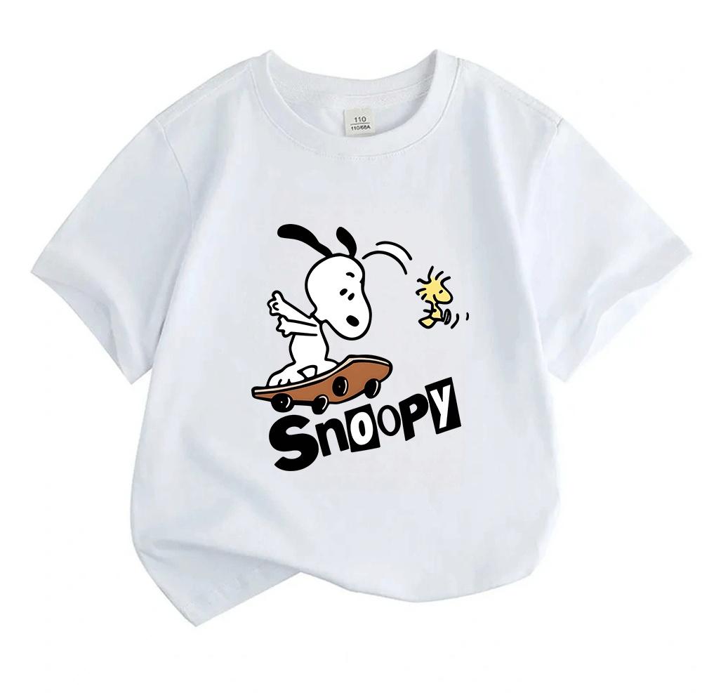 Kids Boys Girls 100% Cotton Crew Neck Short Sleeve T-Shirt, Cute Cartoon Skateboard Little Bird Print Casual Soft Tees for Daily Wear Home Outdoor Act