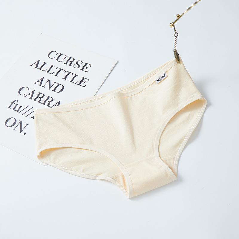 A001 Women's Mid-Waist Pure Cotton Solid Color Briefs