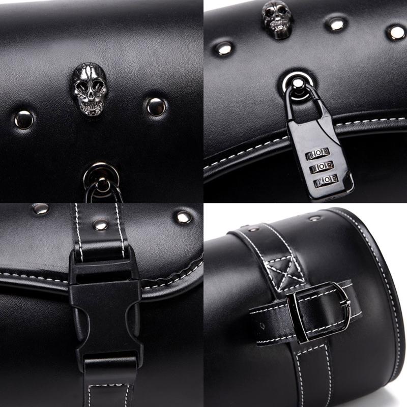 Motorcycle Tool Bag, Universal Handlebar Fork Bag, Black PU Leather Roll Saddlebags, Waterproof Storage Bag