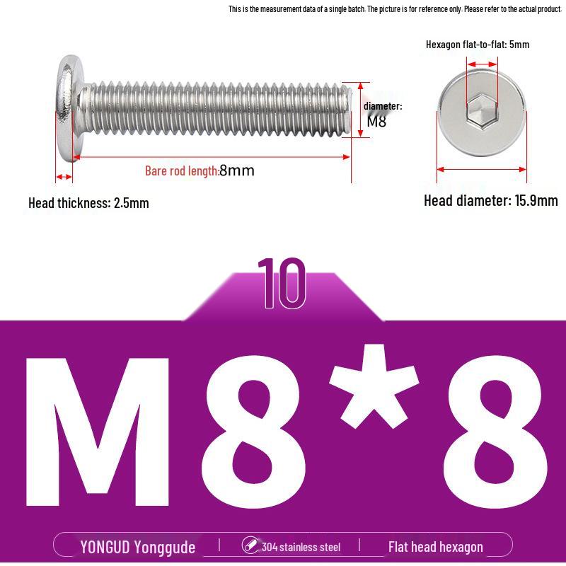 304 Stainless Steel Ultra-Thin Flat Head Hex Socket Bolt, M2-M12