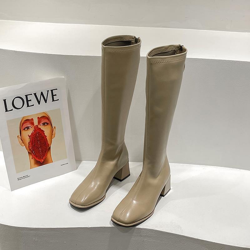 

Thick Heel Skinny Boots Fleece But Knee Long Boots Women s Large Size Square Head High Boots Small People 42 хакі