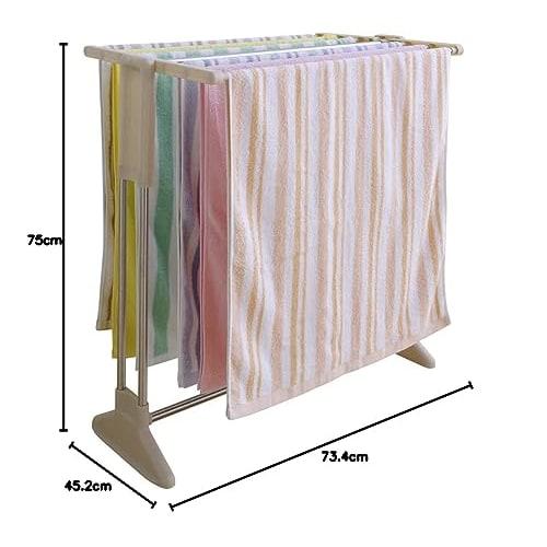 Iris Ohyama Stainless Steel Clothes Drying Rack/Towel Hanger, Pearl Beige, Holds 7 Bath Towels, STH78KR