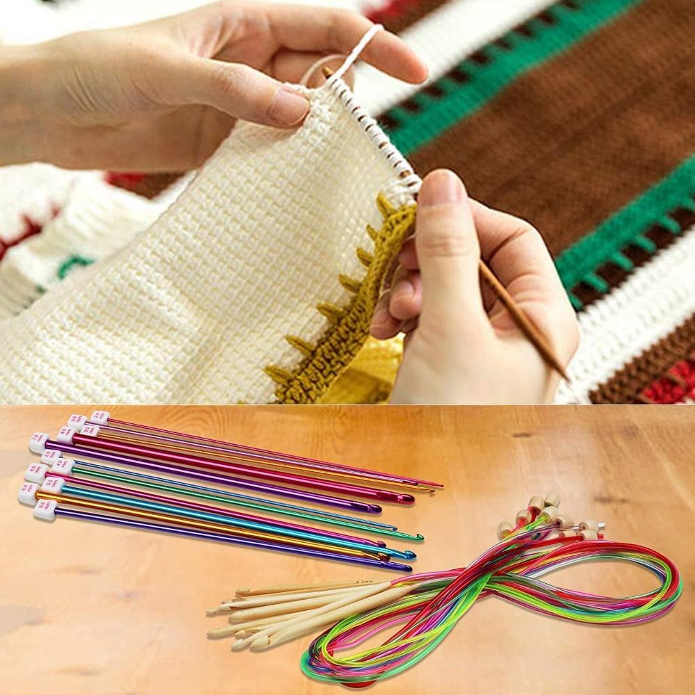 23 Pieces Tunisian Crochet Hooks Set Plastic Cable Afghan Crochet Hook Cable With Bead Carbonized Bamboo Needle Hook