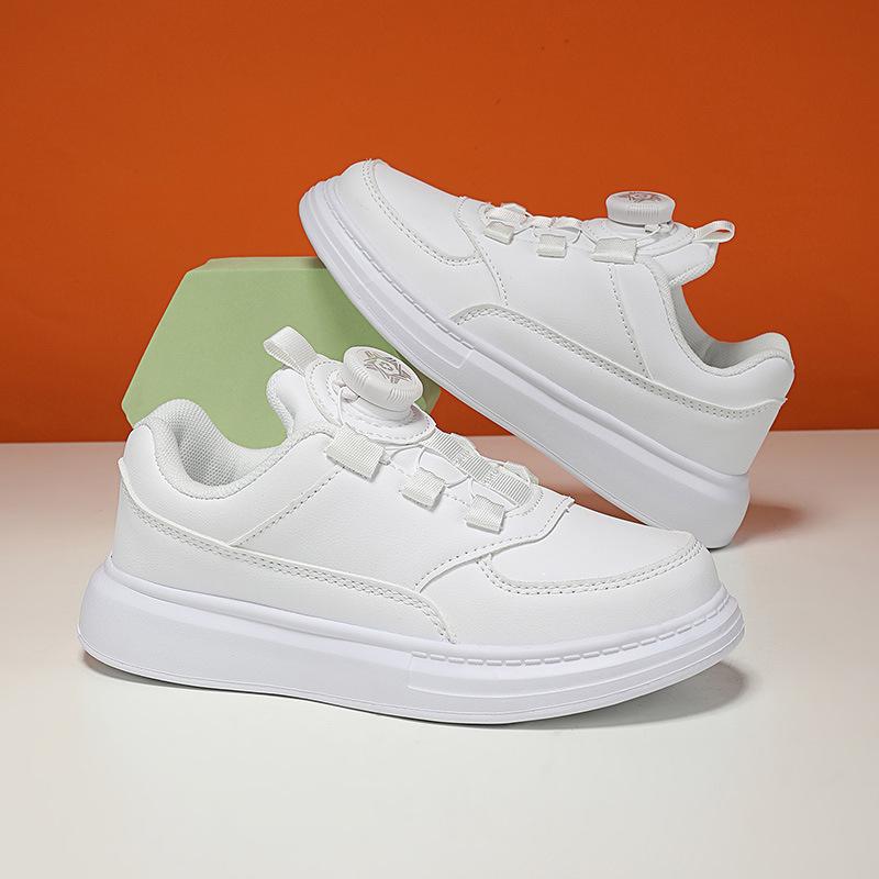 Men's and Women's Sports Shoes Autumn Fashion Children's Soft-soled White Shoes Medium and Large Children's Leather Waterproof Casual Button