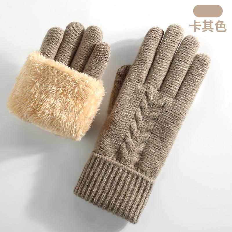 Winter women's touch screen gloves cold-proof double-layer knitted gloves outdoor cycling warm gloves