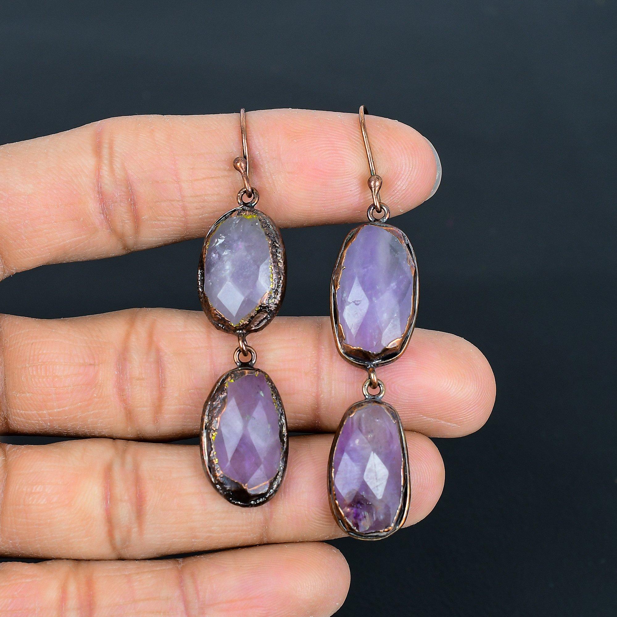 

Серьги с аметистом, Ювелирные изделия из драгоценных камней, Серьги, гальванизированные медью, Подарок для женщин, Серьги ручной работы