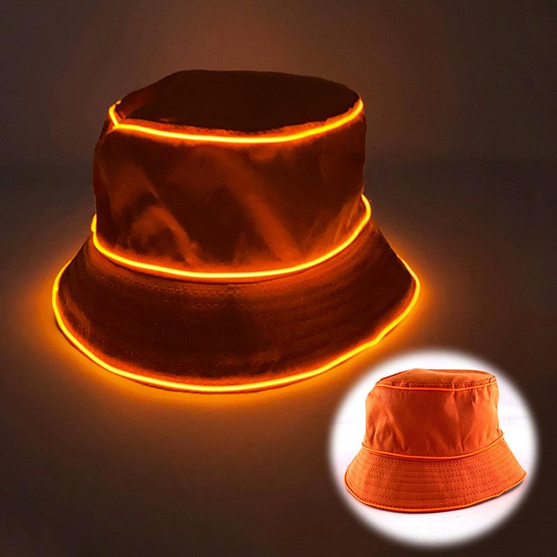 Solid Color Style Beach LED Cap Luminous Fisherman Hat El Wire Bucket Hats Glow In The Dark For Club Rave Party Wedding Props