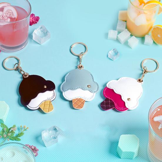 Keychain Pendant Imitation Leather Ice Cream Shape Bag Charm Access Control Card Holder Backpack