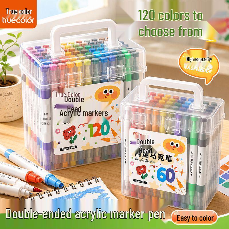 True Color Double-Ended Acrylic Marker Pens for Kids - Large Capacity, Ideal for Art Classes, Painting, and Doodling