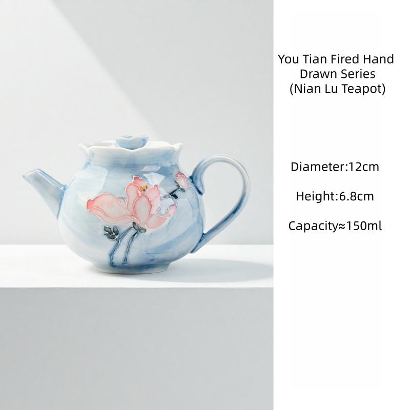 

Hand Drawn Beautiful Flowers Teapot You Tian Fired Tea Kettle Tea Ceremony Lady Tea Set Kungfu Tea Set Single Pot Tea Brewing