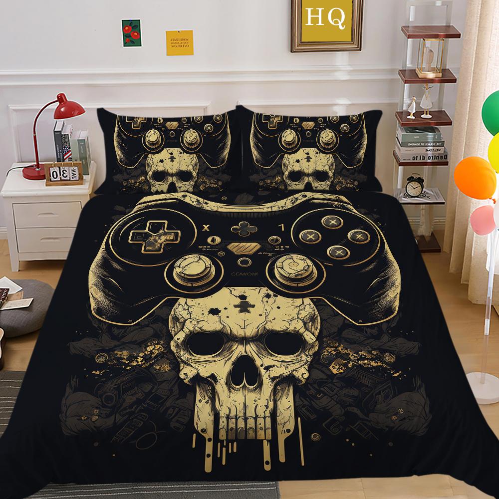 Conjunto de capa de edredom estampado para console de jogos, roupas de cama para casa, design em tamanho completo, capa de cama infantil de alta qualidade