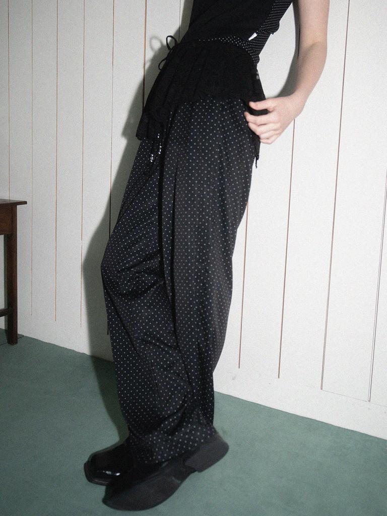 MOROA Dot Elastic Waist Pants - Black