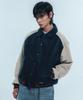 Rowdy Vegan Suede Mix Fitted Varsity Jacket_Navy