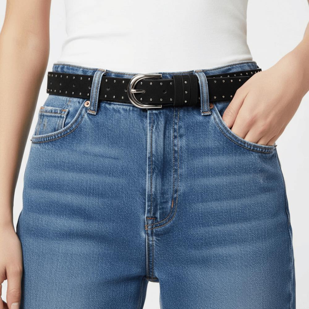 Metal Suede Rivet Belt PU Leather Y2K Belt Cool Men Belt Male