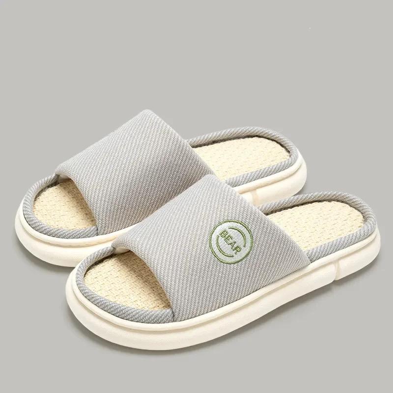 Fashion Couples Home Linen Slippers Women Men Indoor Bedroom Soft Slides Comfortable House Thick Sole Shoes Non-slip Breathable Flats