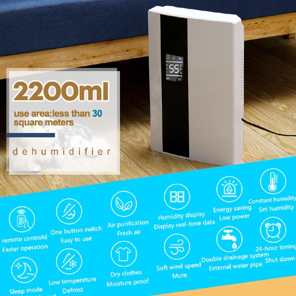 90W 2.2L Smart Home Dehumidifier Large Screen LCD Display Air Dryer Automatic Bucket Shut-Off Purifier with Remote Control