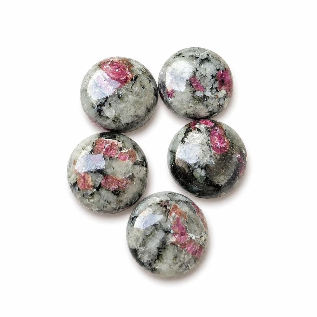 Natural Eudialyte Round Shape Flat Back Cabochon Lot, Pink Black Matrix Loose Gemstone for Jewelry Making