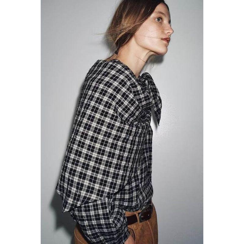 Za Autumn New Women's Clothing Zr European and American Style Fashionable Checkered Multifunctional Headscarf Shirt 8800240 809