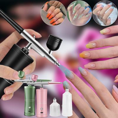 Airbrush Tırnak Taşınabilir Mini Hava Fırçası Kompresör Kiti Ile Çivi Sanat Manikür Zanaat Nano Püskürtme Tabancası