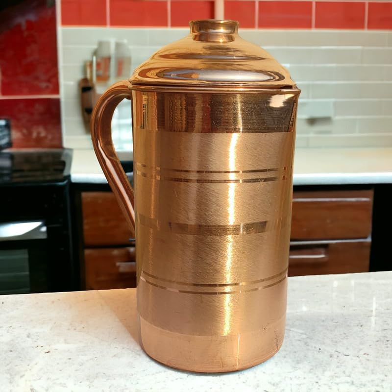 TreegoArt Pure Copper 2 Litre Water Jug Leak Proof Seam Less Silver Touch Design for Home and Kitchen - Pack of 1