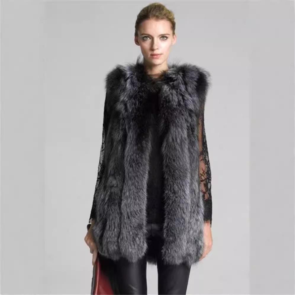 New Women's Mid-Length Faux Leather Coat with Faux Fox Fur Collar - Thickened European Style Fashion for Autumn and Winter