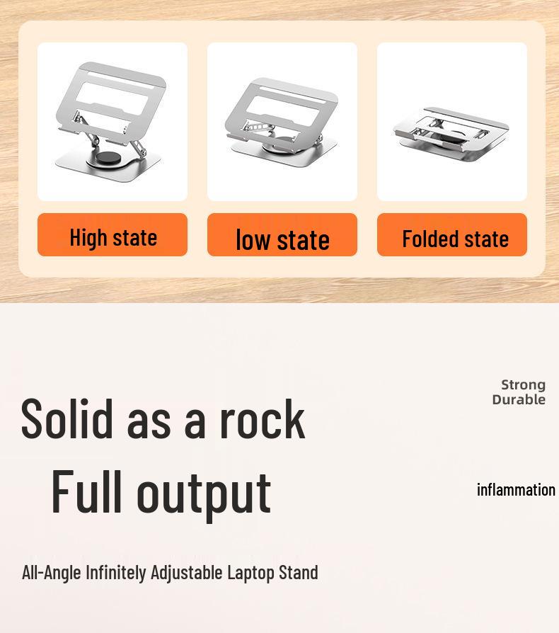 Adjustable Rotatable Metal Laptop Stand with Cooling and Height Adjustment Features