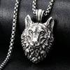 HNSP 316L Stainless Steel Viking Wolf Head Pendant Necklace for Men Punk Gothic Jewelry Accessories