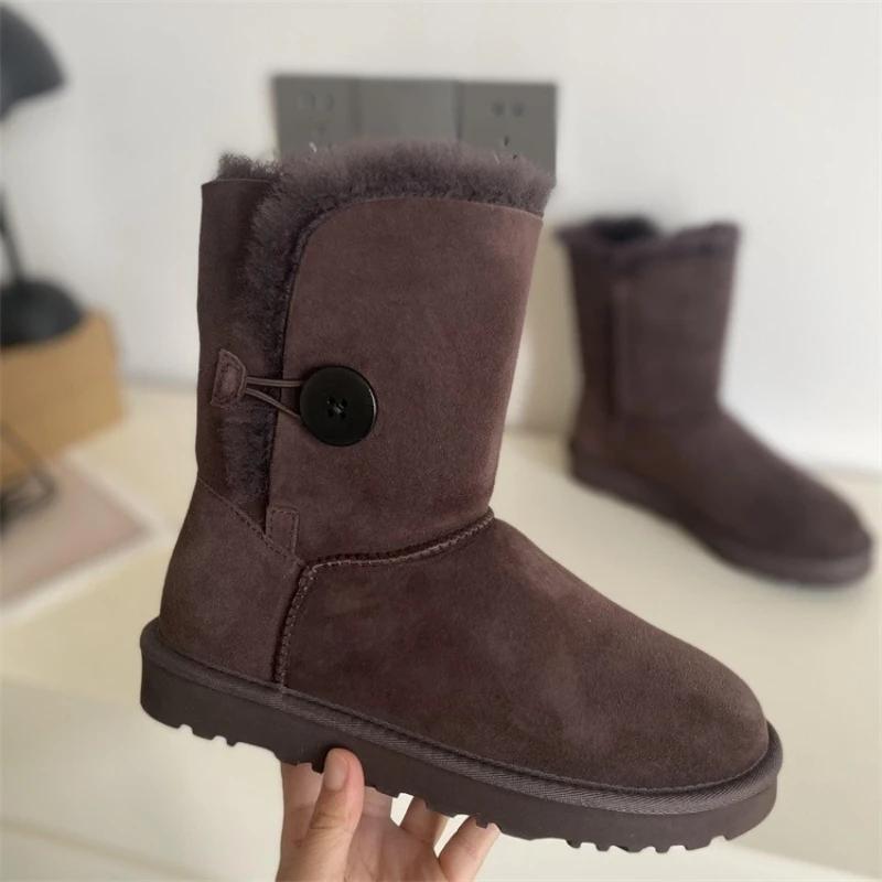2027 New Design Women Real Sheepskin Leather Snow Boots Natural Wool Fur Lined Winter Warm Shoes Xmas Classic Casual Flat Boots