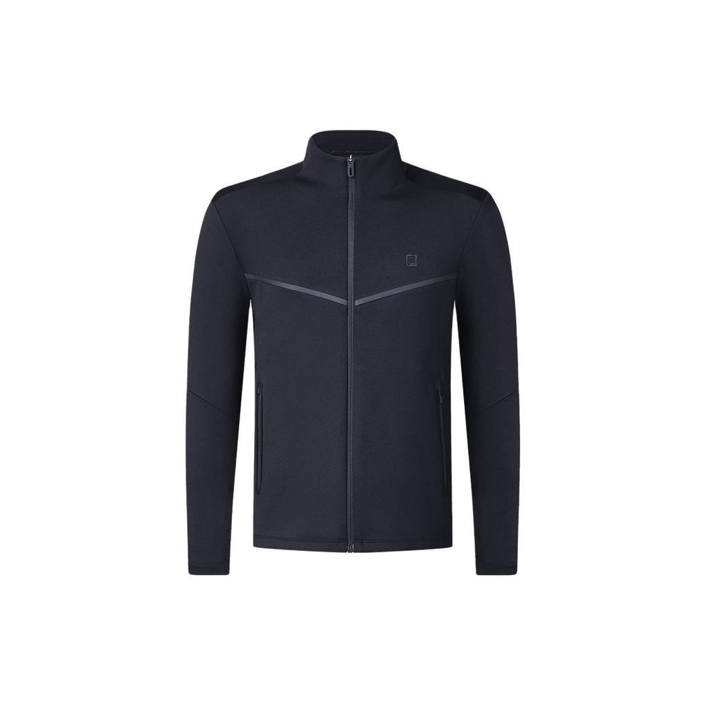 FILA Solid Color Fitness Stand Collar Knitted Jacket Men Jacket Deep-Black A11M411507F-BK