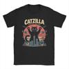 Vintage Catzilla T Shirt For Unisex Women Cotton Top Tee Streetwear Round Neck Short Sleeve