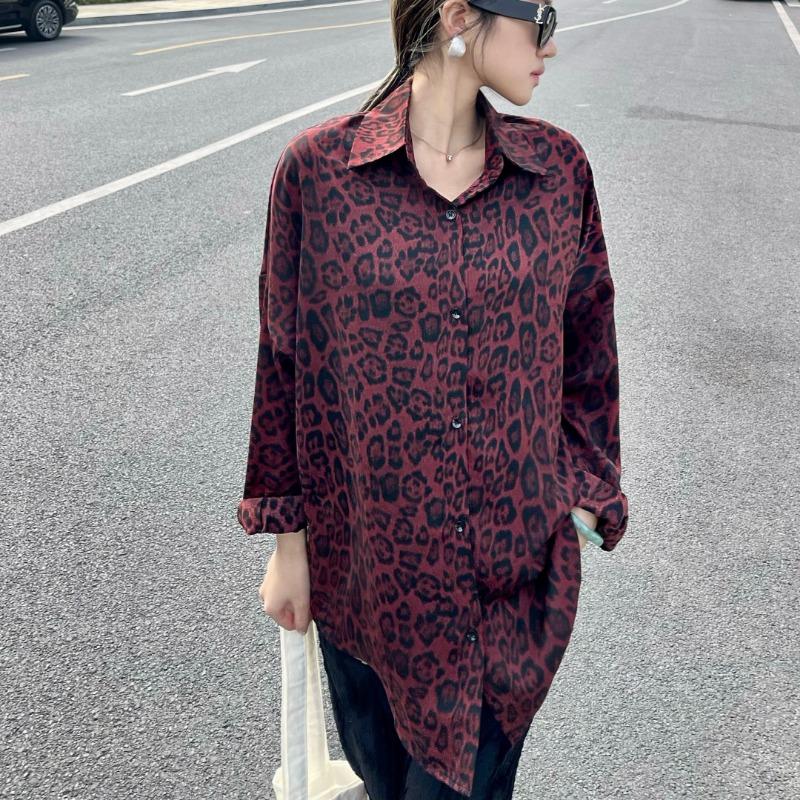 2025 Long Sleeve Leopard Print Women Shirt Plus Size Spring and Summer New Casual Office Blouse Jacket Lapel Loose Simple Coat Women Clothing 3137