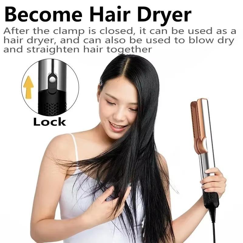 2 IN 1 Professional Hair Straightener & Hair Dryer Handheld Heat-Up Hair Flat Iron Negative Ion Iron Long-Lasting Styling Tool