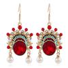 Chinese style knife and horse dan retro Peking Opera face mask earrings femininity long fringed stud earrings red trendy ear jewelry