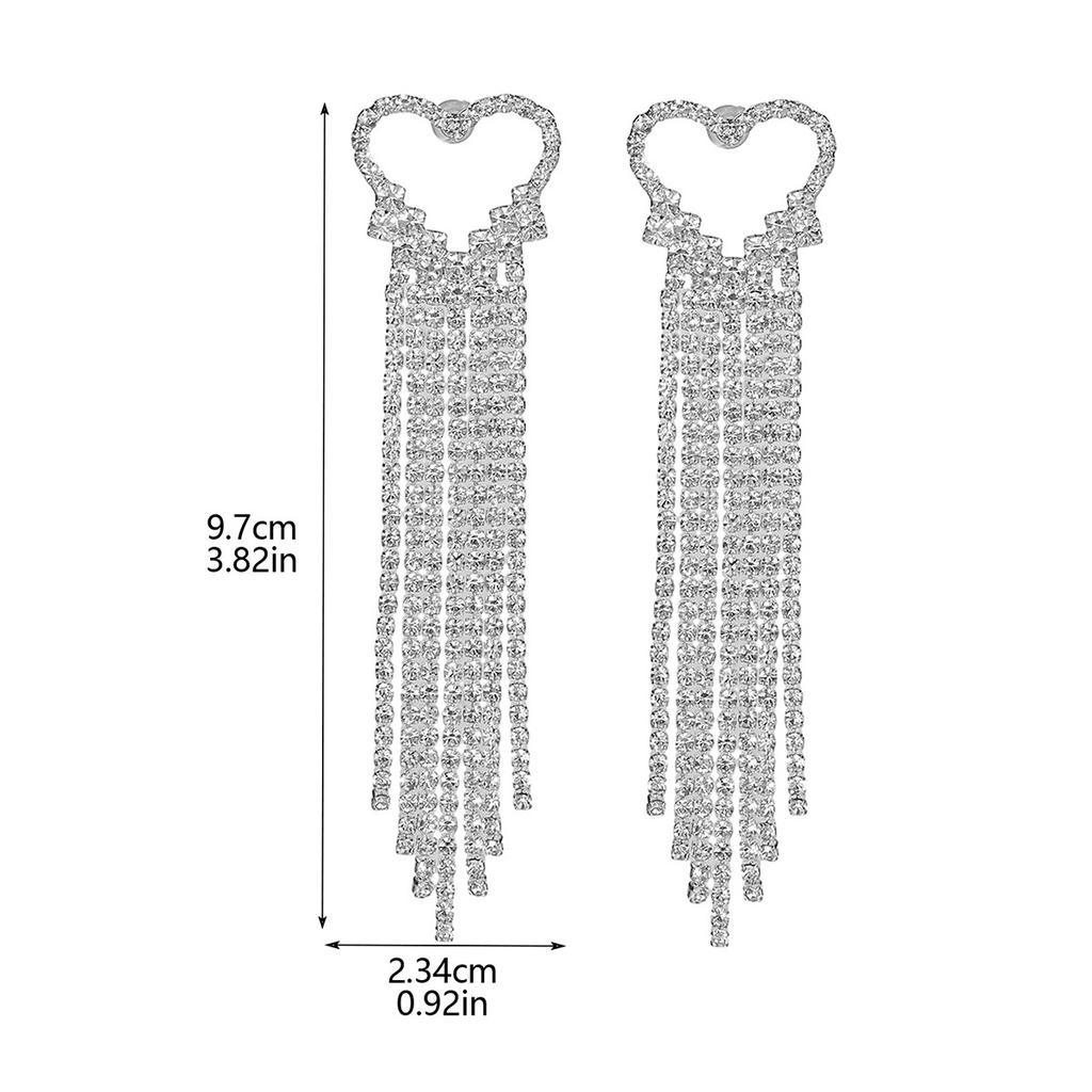 Luxury Shiny Rhinestone Long Tassel Love Earrings Fashion High-Grade Earrings Bridal Earrings Women's Earrings 1 Pair