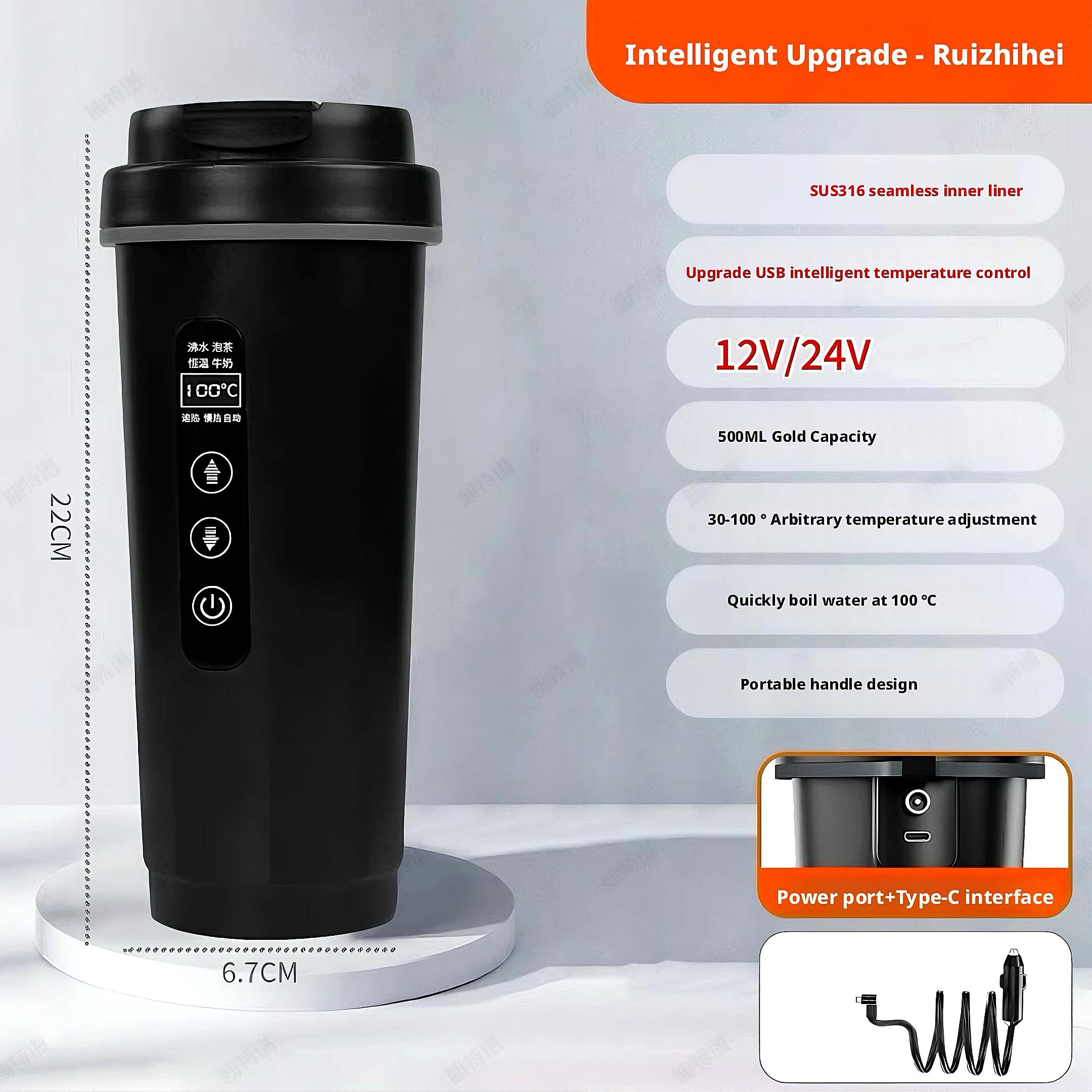 

Portable Car Electric Kettle 12V 24V Universal Outdoor Travel Insulated Hot Water Pot Dual-Use Heater for Large & Small Vehicles чёрный
