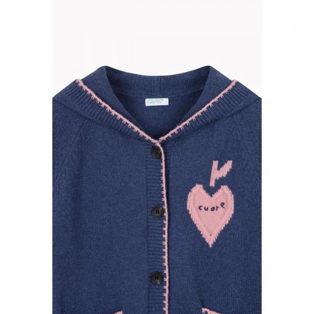 Benetton Heart Apple Point Hooded Cardigan Bakcf1611